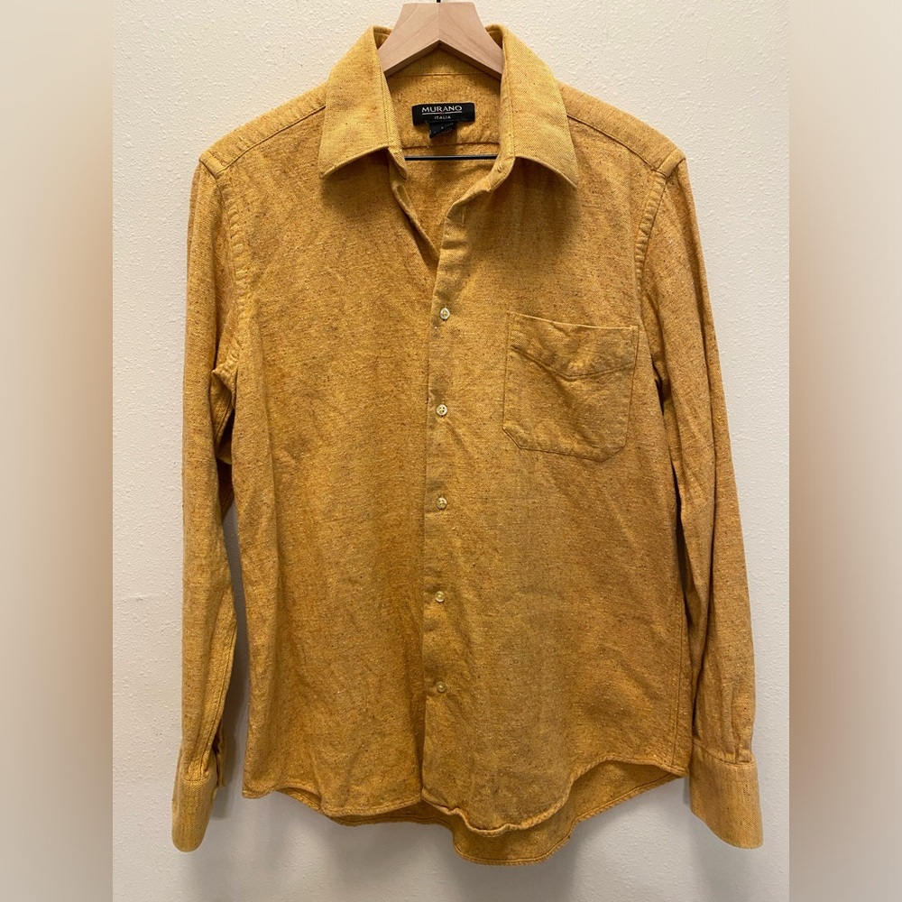 Murano Italia Mens Button Up Cotton Silk Wool Blend Made in Italy Medium
